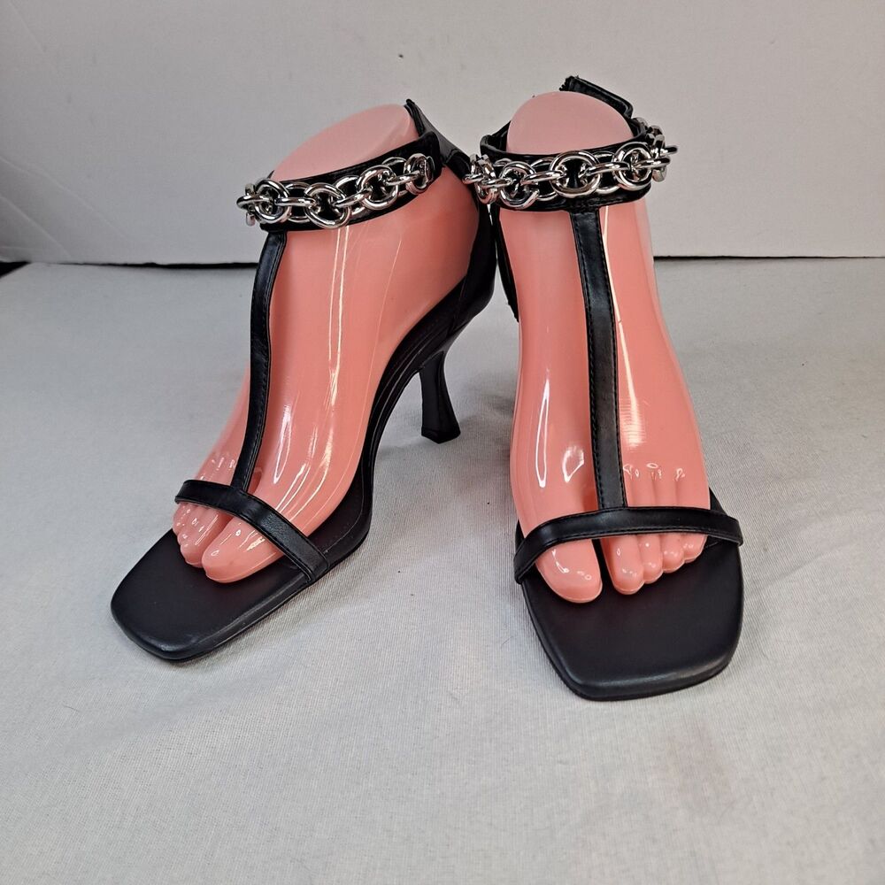 Calvin Klein Women's 6.5M Nova Chain Ankle Strap T Strap High Heel Dress Sandals